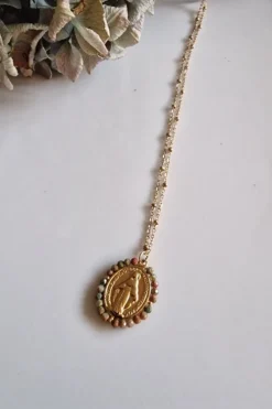 Gargantilla de acero con la Medallita de la Milagrosa y piedras multicolor
