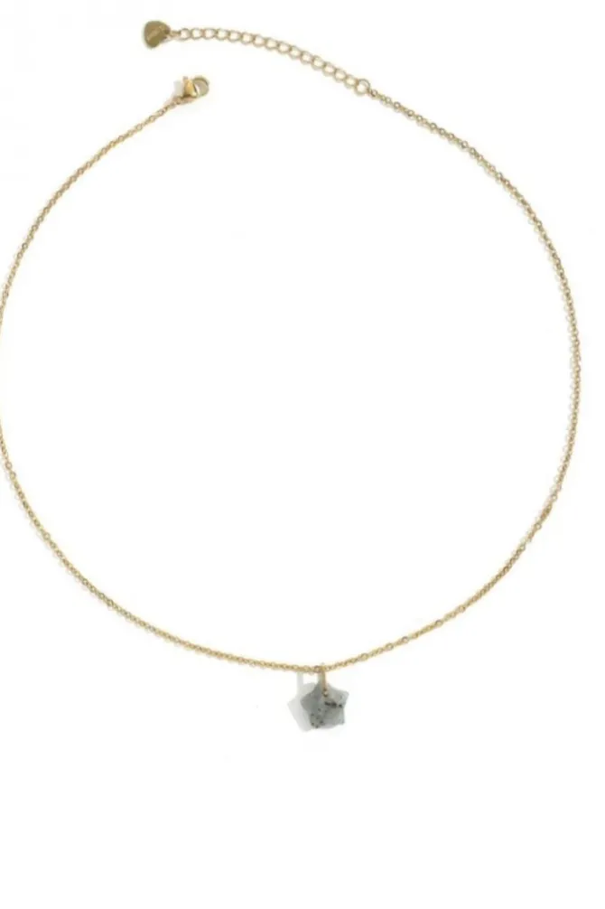 Gargantilla de acero con piedra natural gris