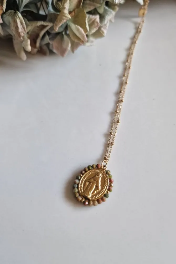 Gargantilla de acero con la Medallita de la Milagrosa y piedras multicolor