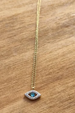 Gargantilla de acero dorado con ojo y brillos