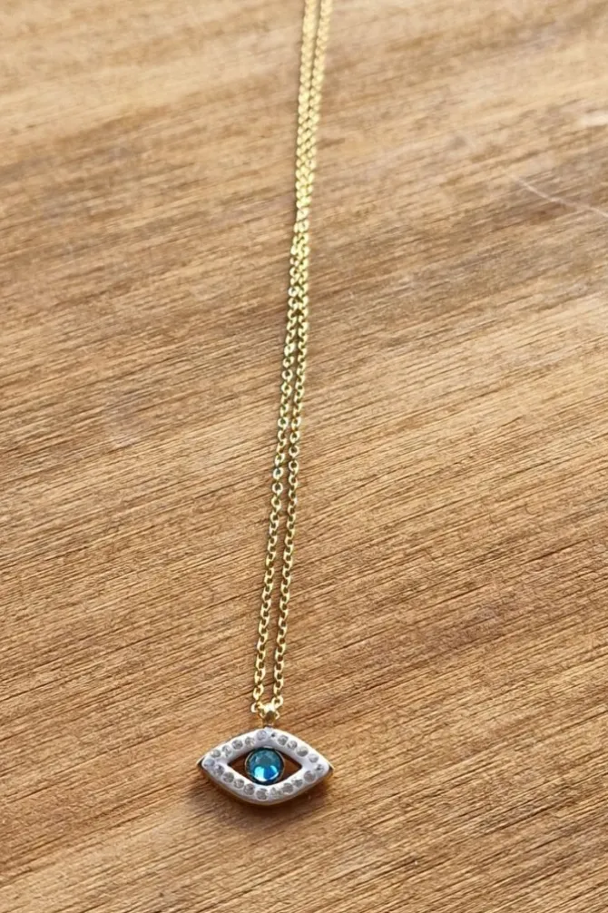 Gargantilla de acero dorado con ojo y brillos