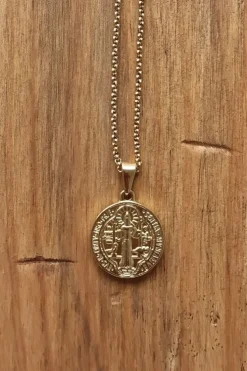 Gargantilla medalla acero grande San Benito