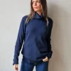 Jersey básico de cuello cisne recto azul marino