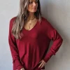 Jersey básico de cuello pico granate