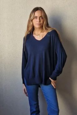 Jersey básico de cuello pico azul marino