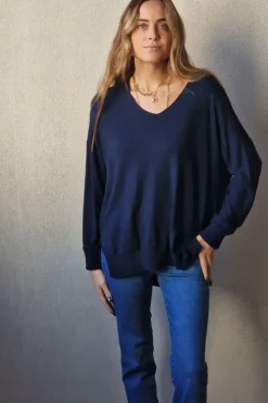 Jersey básico de cuello pico azul marino