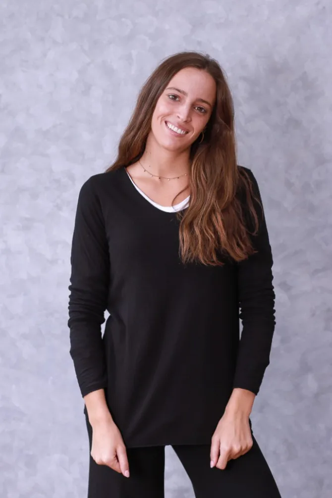 Jersey básico negro de cuello pico