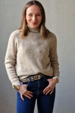 Jersey cuello alto jaspeado beige