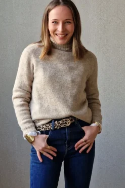 Jersey cuello alto jaspeado beige