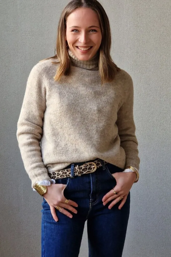 Jersey cuello alto jaspeado beige