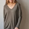 Jersey cuello pico con trenza oversize verde militar
