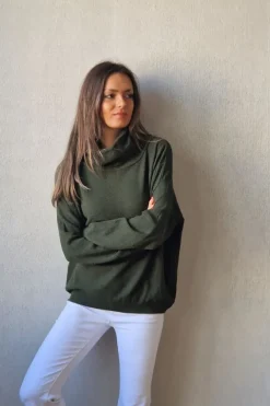 Jersey de cuello cisne punto frio verde militar