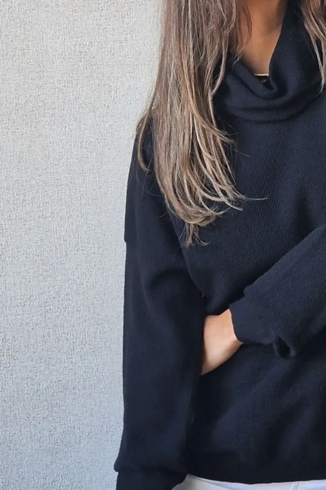 Jersey de cuello cisne punto frio negro
