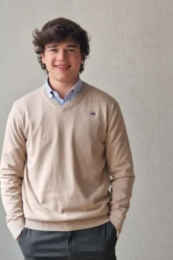 Jersey de hombre de cuello pico Beige