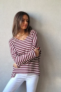 Jersey de rayas fino blanco y granate