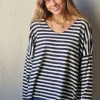 Jersey de rayas fino blanco y azul marino