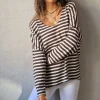Jersey de rayas fino blanco y marrón