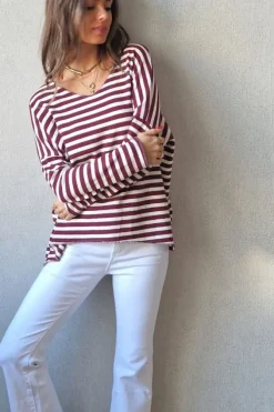Jersey de rayas fino blanco y granate