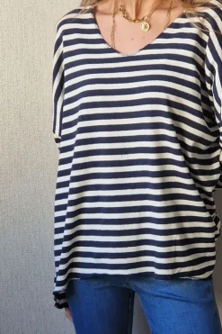 Jersey de rayas fino blanco y azul marino