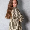 Jersey de rayas fino camel y verde militar