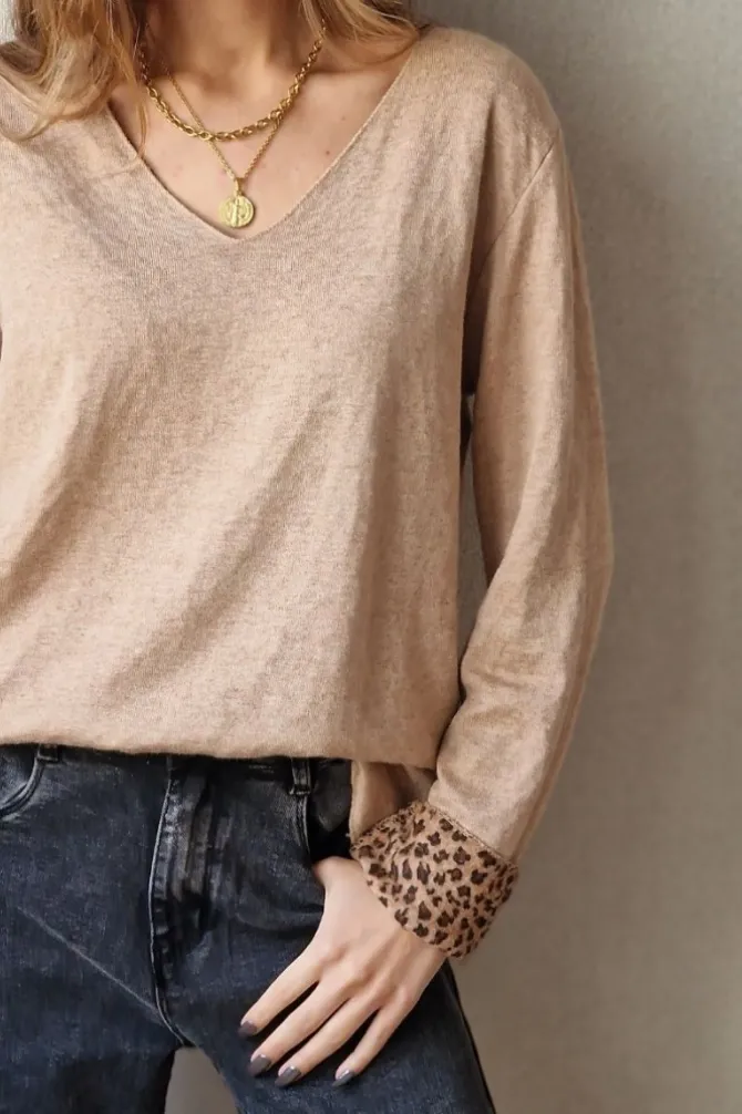 Jersey fino interior animal print camel