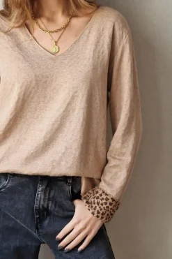 Jersey fino interior animal print camel