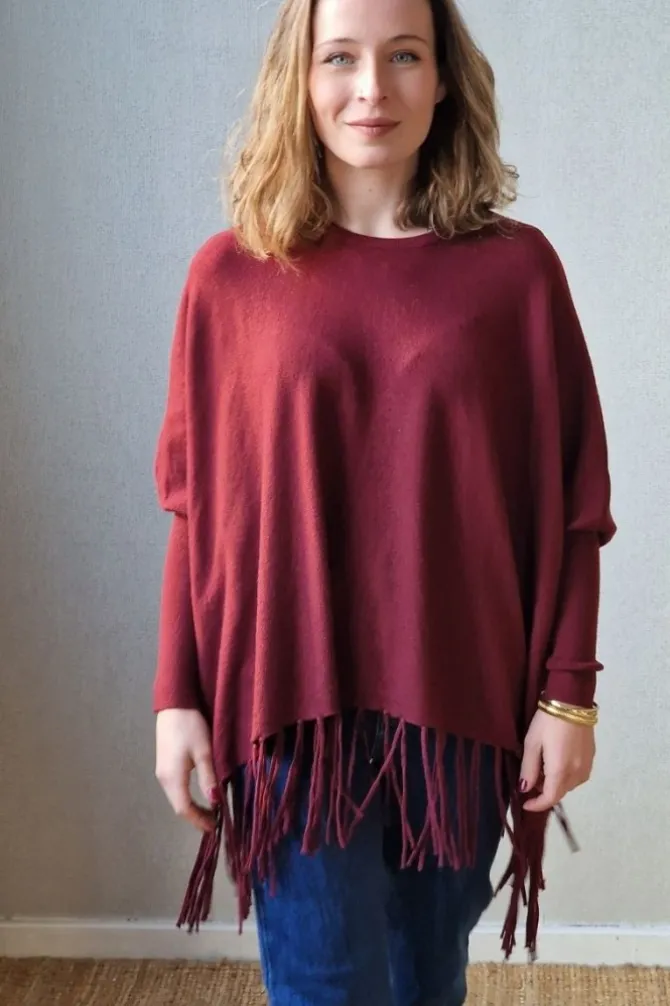 Jersey granate oversize de flecos