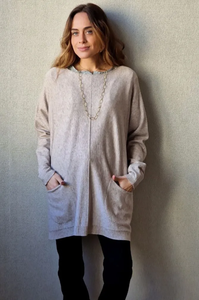 Jersey oversize bolsillos beige