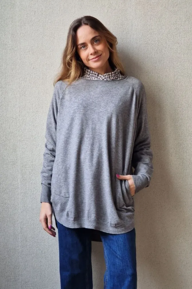 Jersey oversize con botones gris