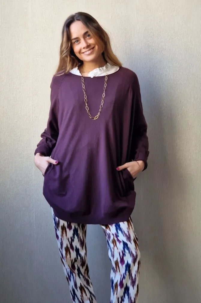 Jersey oversize con botones berenjena