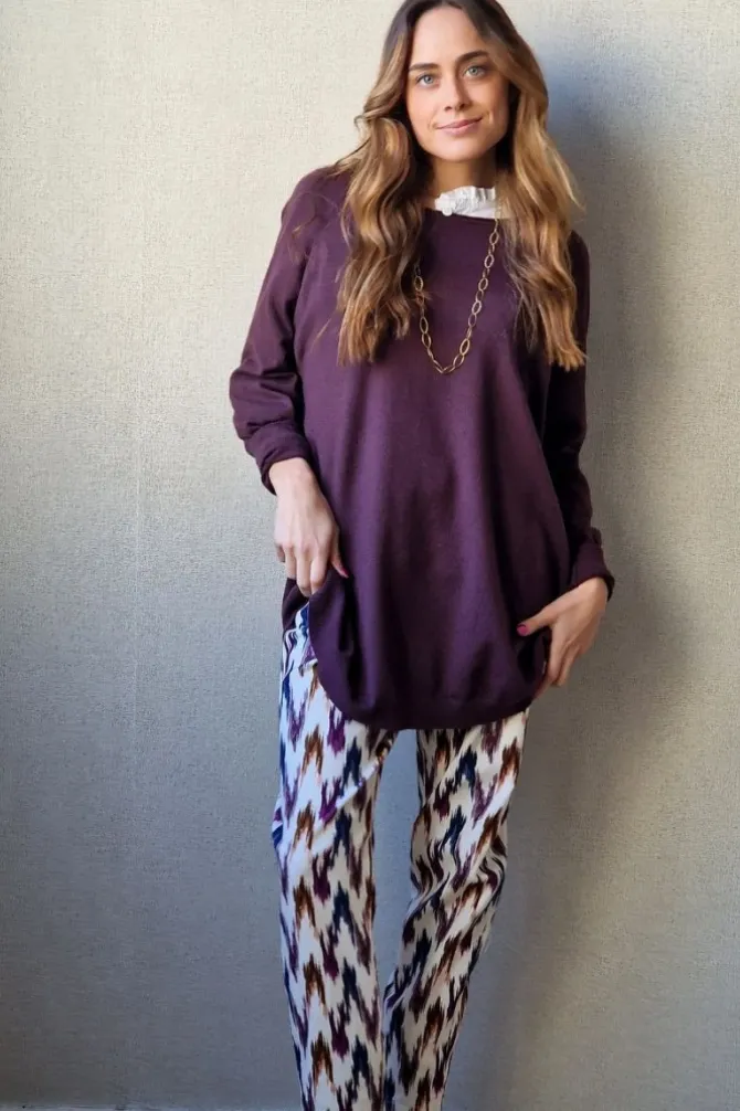 Jersey oversize con botones berenjena