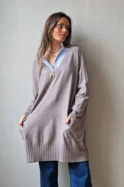 Jersey oversize cuello pico topo