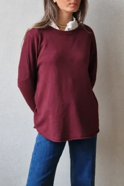 Jersey oversize cuello redondo granate
