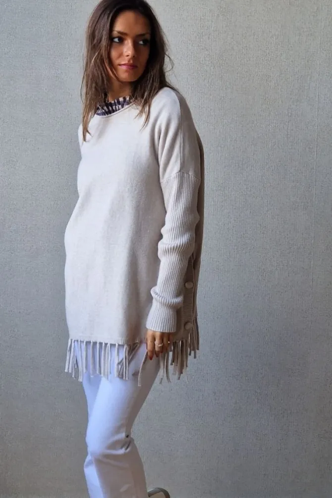 Jersey oversize de flecos crudo