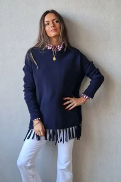 Jersey oversize de flecos azul