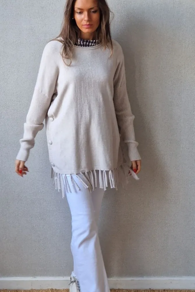 Jersey oversize de flecos crudo
