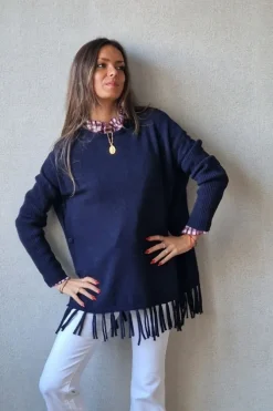 Jersey oversize de flecos azul