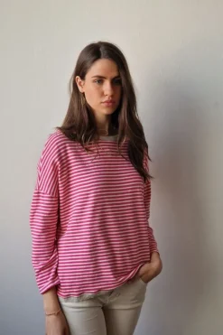 Jersey oversize de rayas finas color fucsia