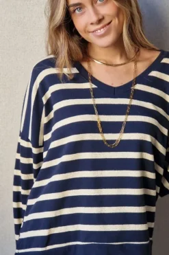 Jersey rayas doradas de punto fino azul marino
