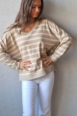 Jersey rayas doradas de punto fino camel