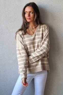 Jersey rayas doradas de punto fino camel