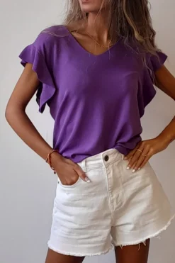 Jersey violeta de manga corta con volantes