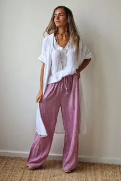 Kimono blanco tipo lino con manga tres cuartos