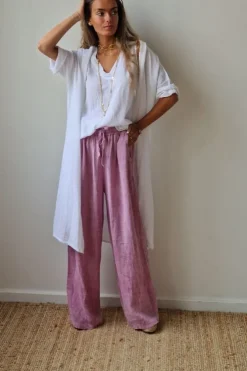 Kimono blanco tipo lino con manga tres cuartos