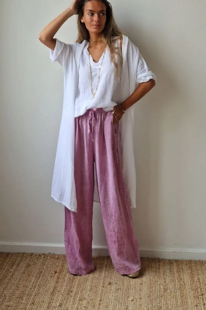 Kimono blanco tipo lino con manga tres cuartos