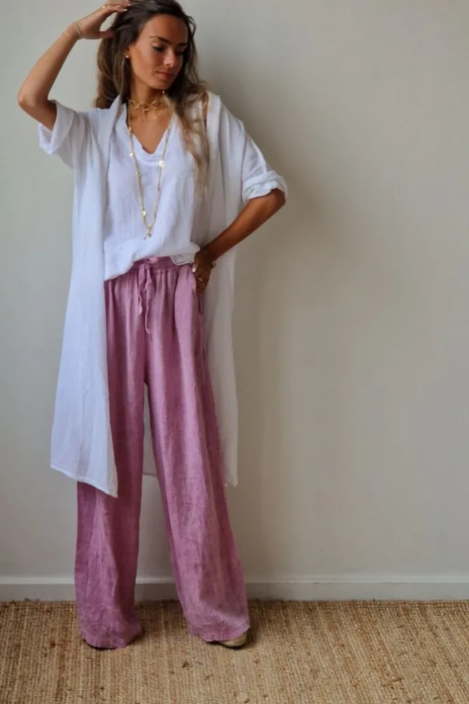 Kimono blanco tipo lino con manga tres cuartos