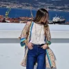 Kimono estampado beige y verde