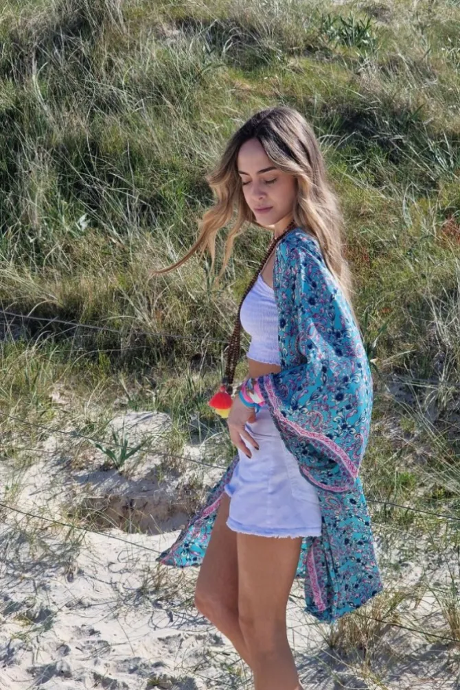 Kimono estampado color turquesa