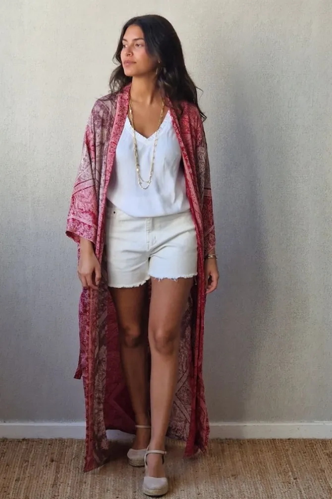 Kimono largo estampado fresa