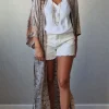 Kimono largo estampado marino y azul-beige